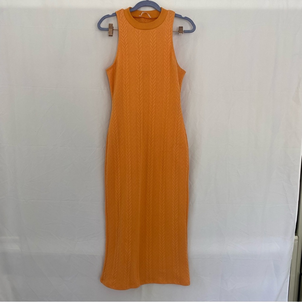 Salty Sleeveless Knit Midi Sweater Dress | Orange | Size L | Item 0174